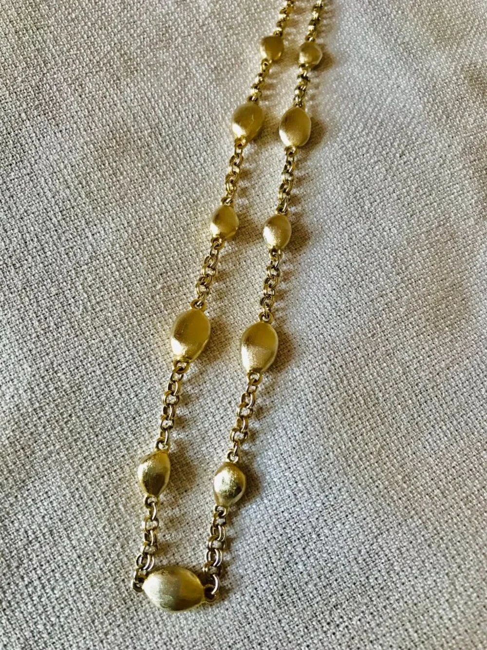 Vintage Etienne Aigner Gold Tone Textured Oval Station Necklace